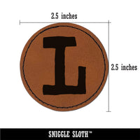 Letter L Uppercase Cute Typewriter Font Round Iron-On Engraved Faux Leather Patch Applique - 2.5"