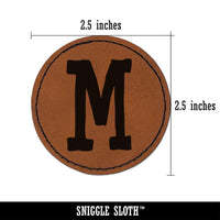 Letter M Uppercase Cute Typewriter Font Round Iron-On Engraved Faux Leather Patch Applique - 2.5"
