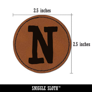 Letter N Uppercase Cute Typewriter Font Round Iron-On Engraved Faux Leather Patch Applique - 2.5"