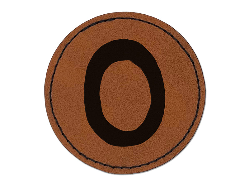 Letter O Uppercase Cute Typewriter Font Round Iron-On Engraved Faux Leather Patch Applique - 2.5"