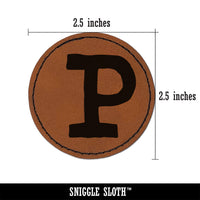 Letter P Uppercase Cute Typewriter Font Round Iron-On Engraved Faux Leather Patch Applique - 2.5"