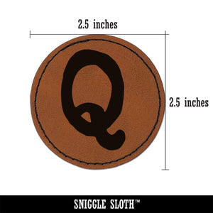 Letter Q Uppercase Cute Typewriter Font Round Iron-On Engraved Faux Leather Patch Applique - 2.5"