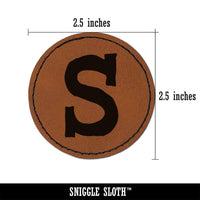Letter S Uppercase Cute Typewriter Font Round Iron-On Engraved Faux Leather Patch Applique - 2.5"