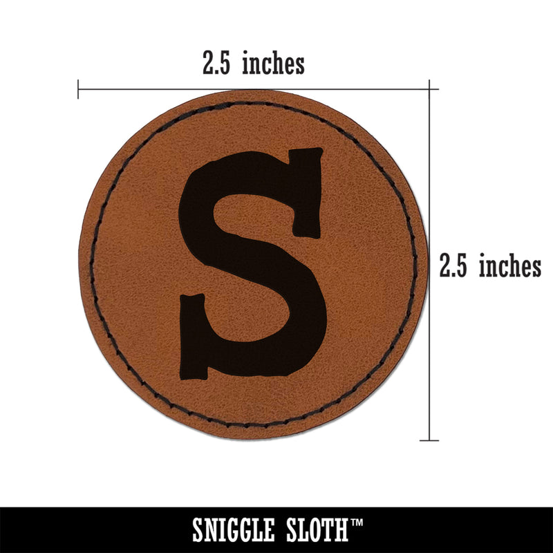 Letter S Uppercase Cute Typewriter Font Round Iron-On Engraved Faux Leather Patch Applique - 2.5"