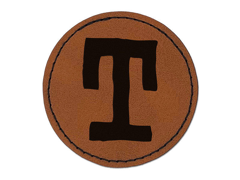 Letter T Uppercase Cute Typewriter Font Round Iron-On Engraved Faux Leather Patch Applique - 2.5"