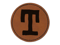 Letter T Uppercase Cute Typewriter Font Round Iron-On Engraved Faux Leather Patch Applique - 2.5"