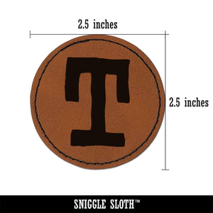 Letter T Uppercase Cute Typewriter Font Round Iron-On Engraved Faux Leather Patch Applique - 2.5"