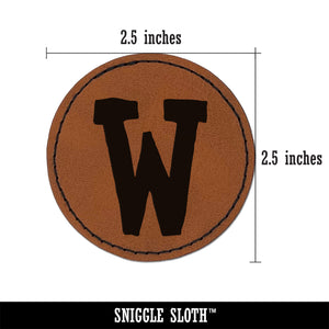Letter W Uppercase Cute Typewriter Font Round Iron-On Engraved Faux Leather Patch Applique - 2.5"