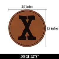 Letter X Uppercase Cute Typewriter Font Round Iron-On Engraved Faux Leather Patch Applique - 2.5"