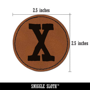 Letter X Uppercase Cute Typewriter Font Round Iron-On Engraved Faux Leather Patch Applique - 2.5"