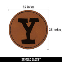 Letter Y Uppercase Cute Typewriter Font Round Iron-On Engraved Faux Leather Patch Applique - 2.5"