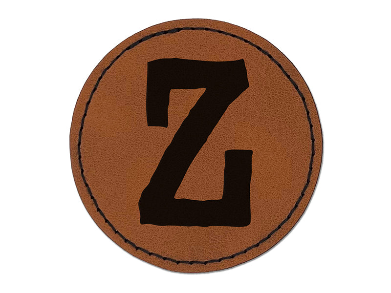Letter Z Uppercase Cute Typewriter Font Round Iron-On Engraved Faux Leather Patch Applique - 2.5"