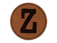 Letter Z Uppercase Cute Typewriter Font Round Iron-On Engraved Faux Leather Patch Applique - 2.5"