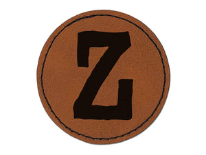 Letter Z Uppercase Cute Typewriter Font Round Iron-On Engraved Faux Leather Patch Applique - 2.5"