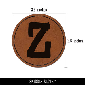 Letter Z Uppercase Cute Typewriter Font Round Iron-On Engraved Faux Leather Patch Applique - 2.5"