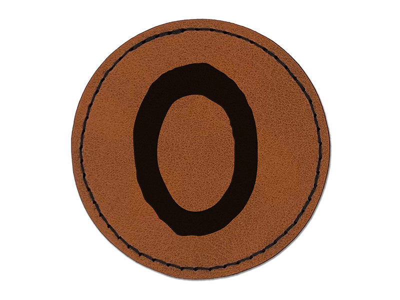 Number 0 Zero Cute Typewriter Font Round Iron-On Engraved Faux Leather Patch Applique - 2.5"