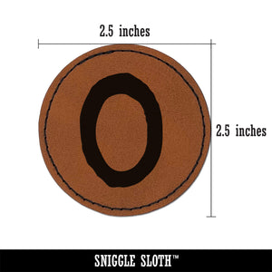 Number 0 Zero Cute Typewriter Font Round Iron-On Engraved Faux Leather Patch Applique - 2.5"