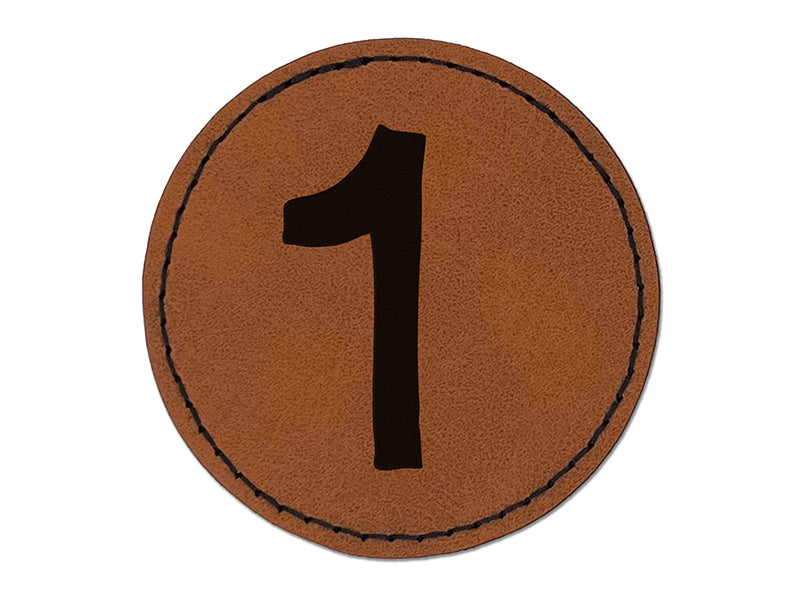 Number 1 One Cute Typewriter Font Round Iron-On Engraved Faux Leather Patch Applique - 2.5"