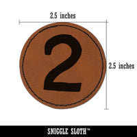 Number 2 Two Cute Typewriter Font Round Iron-On Engraved Faux Leather Patch Applique - 2.5"