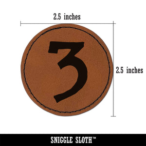 Number 3 Three Cute Typewriter Font Round Iron-On Engraved Faux Leather Patch Applique - 2.5"