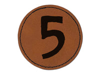 Number 5 Five Cute Typewriter Font Round Iron-On Engraved Faux Leather Patch Applique - 2.5"