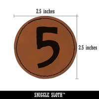 Number 5 Five Cute Typewriter Font Round Iron-On Engraved Faux Leather Patch Applique - 2.5"