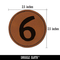 Number 6 Six Cute Typewriter Font Round Iron-On Engraved Faux Leather Patch Applique - 2.5"