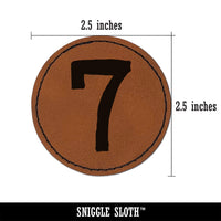 Number 7 Seven Cute Typewriter Font Round Iron-On Engraved Faux Leather Patch Applique - 2.5"