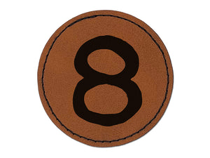 Number 8 Eight Cute Typewriter Font Round Iron-On Engraved Faux Leather Patch Applique - 2.5"