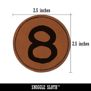 Number 8 Eight Cute Typewriter Font Round Iron-On Engraved Faux Leather Patch Applique - 2.5"