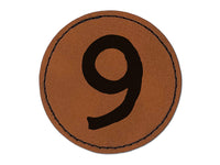 Number 9 Nine Cute Typewriter Font Round Iron-On Engraved Faux Leather Patch Applique - 2.5"