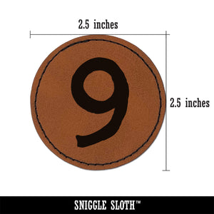 Number 9 Nine Cute Typewriter Font Round Iron-On Engraved Faux Leather Patch Applique - 2.5"