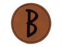 Letter B Uppercase Felt Marker Font Round Iron-On Engraved Faux Leather Patch Applique - 2.5"