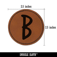 Letter B Uppercase Felt Marker Font Round Iron-On Engraved Faux Leather Patch Applique - 2.5"