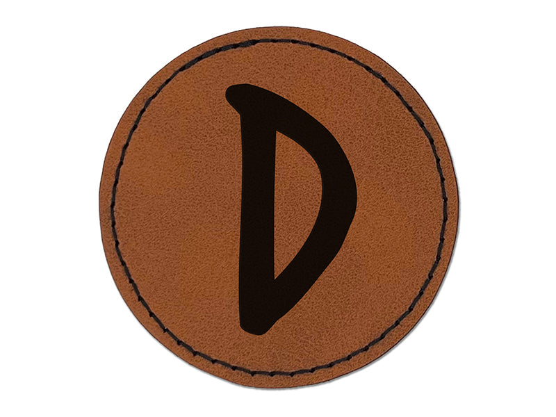 Letter D Uppercase Felt Marker Font Round Iron-On Engraved Faux Leather Patch Applique - 2.5"