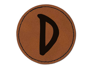 Letter D Uppercase Felt Marker Font Round Iron-On Engraved Faux Leather Patch Applique - 2.5"