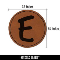 Letter E Uppercase Felt Marker Font Round Iron-On Engraved Faux Leather Patch Applique - 2.5"
