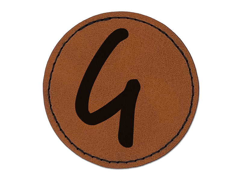 Letter G Uppercase Felt Marker Font Round Iron-On Engraved Faux Leather Patch Applique - 2.5"