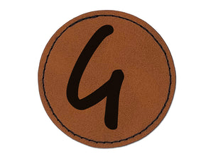 Letter G Uppercase Felt Marker Font Round Iron-On Engraved Faux Leather Patch Applique - 2.5"