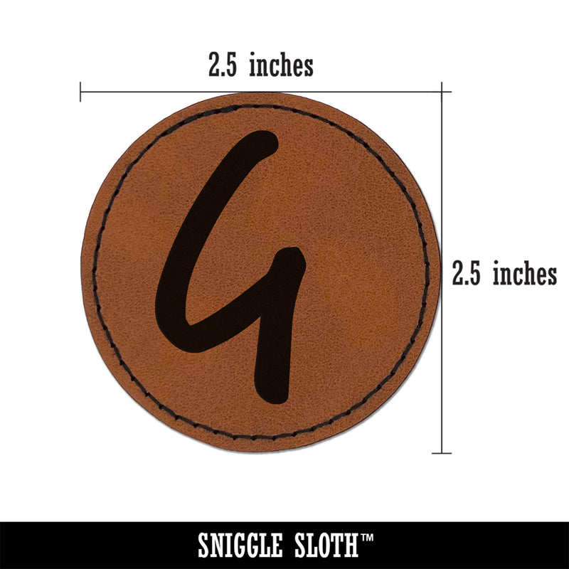 Letter G Uppercase Felt Marker Font Round Iron-On Engraved Faux Leather Patch Applique - 2.5"