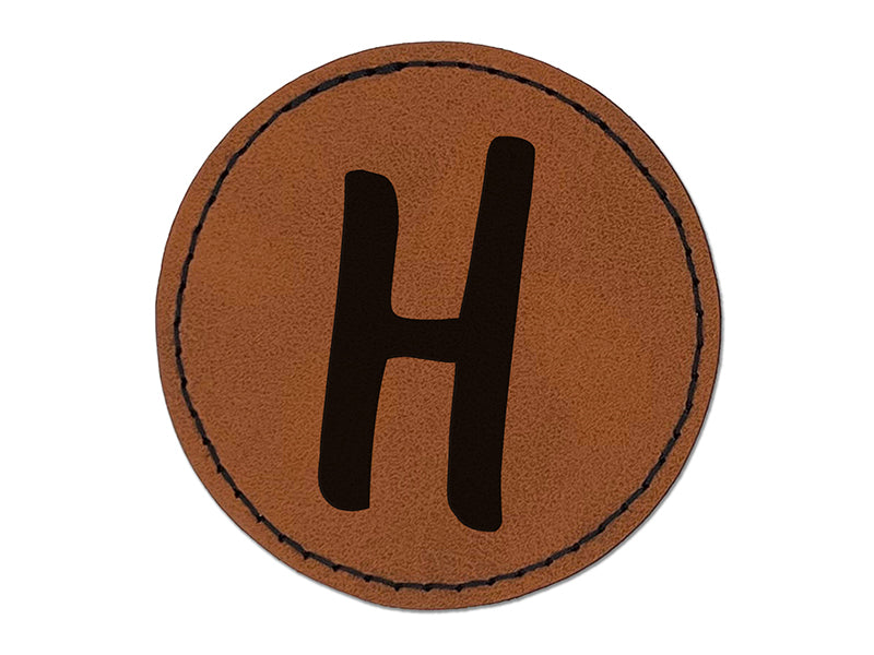 Letter H Uppercase Felt Marker Font Round Iron-On Engraved Faux Leather Patch Applique - 2.5"