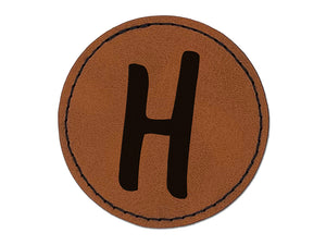 Letter H Uppercase Felt Marker Font Round Iron-On Engraved Faux Leather Patch Applique - 2.5"
