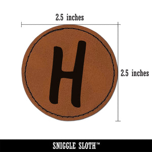 Letter H Uppercase Felt Marker Font Round Iron-On Engraved Faux Leather Patch Applique - 2.5"