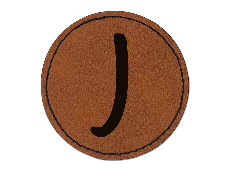Letter J Uppercase Felt Marker Font Round Iron-On Engraved Faux Leather Patch Applique - 2.5"