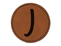 Letter J Uppercase Felt Marker Font Round Iron-On Engraved Faux Leather Patch Applique - 2.5"