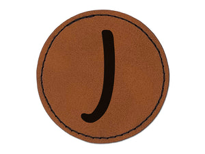 Letter J Uppercase Felt Marker Font Round Iron-On Engraved Faux Leather Patch Applique - 2.5"