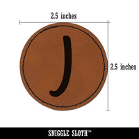 Letter J Uppercase Felt Marker Font Round Iron-On Engraved Faux Leather Patch Applique - 2.5"