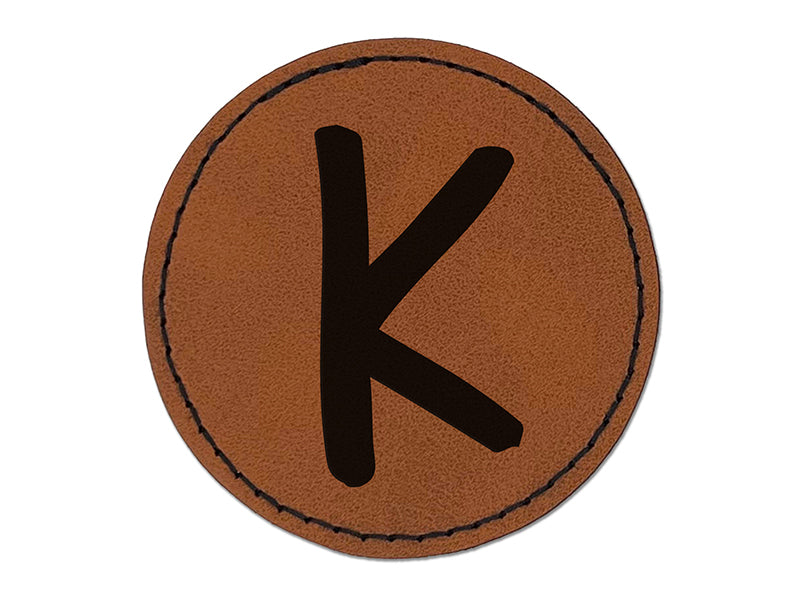Letter K Uppercase Felt Marker Font Round Iron-On Engraved Faux Leather Patch Applique - 2.5"