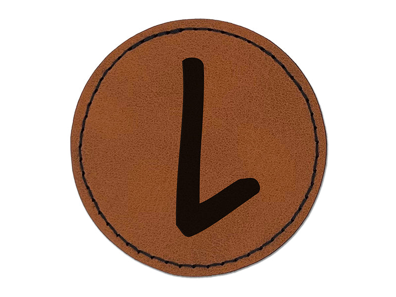 Letter L Uppercase Felt Marker Font Round Iron-On Engraved Faux Leather Patch Applique - 2.5"