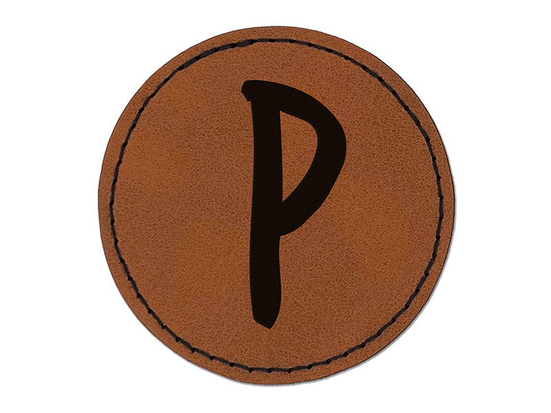Letter P Uppercase Felt Marker Font Round Iron-On Engraved Faux Leather Patch Applique - 2.5"